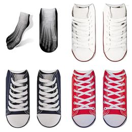 Mulheres meias engraçado pé ossos criatividade moda sapatos de lona impresso algodão harajuku compressão baixo tornozelo