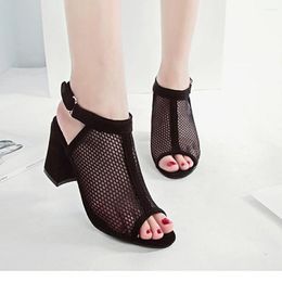 Sandals Shoes For Women Girl Rome Rough Heel Reticulate Hollow Out Mujer Wedges Female Sandalias