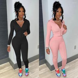 Women's Tracksuits Fall Clothing Casual Women Zipper Two Piece Outfits Hooded Sweat Suit Jogger Tracksuit Set