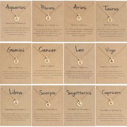 Gold Silver Twelve Constellations Necklaces for Women Zodiac Sign Charm Pendent Necklace Aries Leo Birthday Jewellery Gifts Wholesale