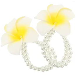 Charm Bracelets 2 Pcs Frangipani Bracelet Women Hawaiian Party Wrist Flower Jewellery Decor Foam Miss Pearl Chain