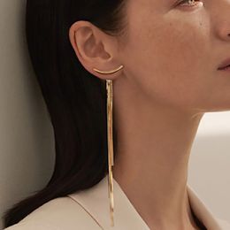 Stud Korean Vintage Glossy Arc Bar Long Tassel Drop Earrings for Women Gold Colour Geometric Fashion Jewellery Luxury Hanging Pendientes 230424