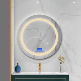 Mirrors 60cm Diameter Smart Touch Screen LED Bathroom Mirror Anti-fog El Home Three-color Adjustable