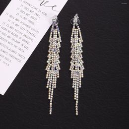 Dangle Earrings Vedawas Shiny AB Colour Rhinestone Tassel Long Drop For Women Wedding Crystal Statement Jewellery Fashion