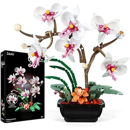 Soldier Flowers Orchid Building blocks Kit bonsai Botanical home Decor Home Office Artificial Floral Bonsai Gift Set for Adults Kids 231124