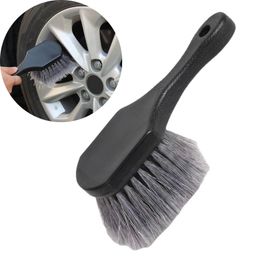 Grey Short Handle Car Tire Brush Cleaning Short Handle Brush Tire Hub Wash Brush Car Cleaning Tools Detailing Brush Accessories