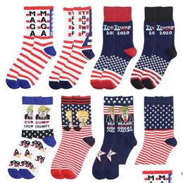 Party Favour Donald Trump Socks Presidential Campaign Make American Cotton Maga Letter Usa Flag Men Women Stockings Hha341 Drop Deliv Dht9N