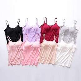 Women's Tanks Cami Sexy Top Camisole With Chest Pad Bra Bustier lette Solid Color Built In Padded Ladies s 230425