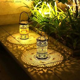 Lawn Lamps Solar Lamp Retro Hollow Lantern Light Art Outdoor Decorative Solar Garden Light Solar LED Light for Courtyard Landscape Garden Q231125