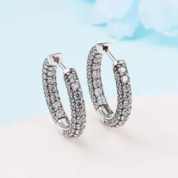 Hoop Earrings 925 Sterling Silver Timeless Pave Single-row Fits All European Jewellery For Women