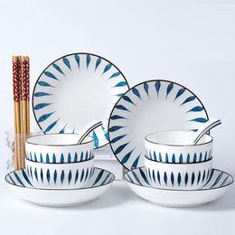 Bowls Japanese Style Hefeng 16-piece Dinnerware Set 4 Plates Spoons Chopsticks Tableware Kitchen Craft Ornament Simplicity