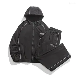 Men's Tracksuits Spring 2023 Men's Street Simple Sports Suit Black Hooded Jacket Couple Casual Fashion Retro Harajuku 2 Piece Set