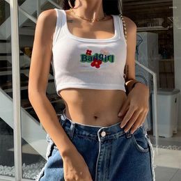 Women's Tanks Letter Printing White T-shirt Summer Sleeveless Women O-neck Ladies Street Wear Vest Casual Off Shoulder Slim Good Quality