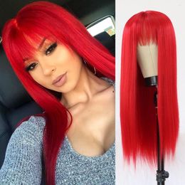 Synthetic Wigs Red Wig For Women Long With Bangs Straight Hair Natural Cute Daily Party