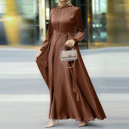 Ethnic Clothing Wepbel Women's Muslim Dress Long Sleeve Style Round Neck Abaya Caftan Fashion Elegant Robe Loose Islamic Kaftan Abayas