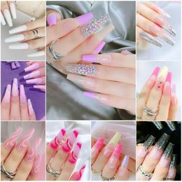 False Nails 24 Pcs Women's Long French Nail Self-adhesive Sticker File Included Women Hand Finger Beauty Supplies Dropship