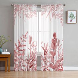 Curtain Watercolour Red Green Leaf Leaves Plant Curtains For Living Room Transparent Tulle Window Bedroom Decor Veil Drape