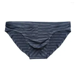 Underpants Seamless Men'S Underwear Briefs Sexy One Piece With Ice Stripe Low Waist Gay Slips Lingerie Triangle Pants