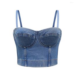 Bustiers & Corsets IRENE TINNIE Arrival Blue Evening Party Tops Sleeveless Noble Summer For Women 2023 Adjustable Bra Sexy Jean Crop Top
