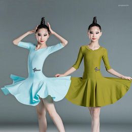 Stage Wear Girls Half Sleeves Latin Dress National Standard Dance Clothes Ballroom Competition Costume Practise SL5431