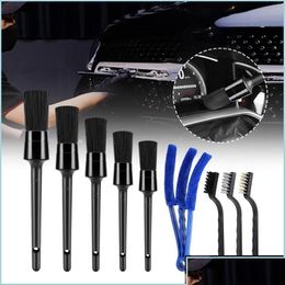 Car Sponge 9Pcs Wash Brush Cleaning Set Long Handle Detailing Interior Exterior Leather Air Vent Brushcar Drop Delivery 20 Automobiles Otvbj