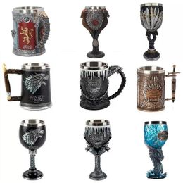 Mugs Mediaeval Mug Silver Silk Pattern Wine Cup 3D Gothic Sculpture Beer Brumate Goblet Resin Coffee Stainless Steel 231124