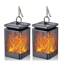 Solar Lanterns Outdoor, Hanging Lantern, Solar Lights wall lamp cuboid Decorative Garden, Warm Realistic Flickering Flame, IP65 Waterproof camping holiday yard