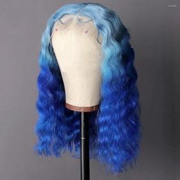 Ombre Blue Body Wave Synthetic Lace Front Two Tone Shoulder Length Heat Fiber Hair Fashion Daily Wear