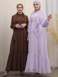 Ethnic Clothing Chiffon Lace Modest Long Dresses For Muslim Women 2023 Luxury Abaya Islamic Eid Ramadan Hijab Dress Wedding Kaftan