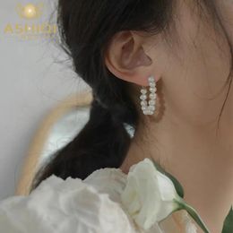 Stud ASHIQI Natural Freshwater Pearl Baroque Circle Hoop Earrings 925 Sterling Silver Fashion Korean Jewelry for women Trendy 231124