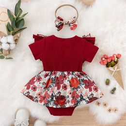 Clothing Sets High Quality Baby Rompers Floral Ruffle Short Sleeve Girls' Headband Clothes