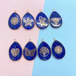 Pendant Necklaces Water Drop Butterfly Pattern Lapis Natural Stone 23x35mm DIY Fashion Making Necklace Earring Bracelet Jewelry Accessorie