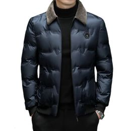 Men's Down Parkas High Quality Jacket Cotton Coat Solid Color Hatless Wool Collar Winter Windproof and Warm 231124