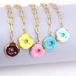 Pendant Necklaces Dainty Gold Doughnut For Women Round Colourful Enamel Choker Necklace 2023 Trend Jewellery