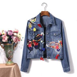 Women's Jackets Embroidered Butterfly Denim Jacket Women Vintage Loose Jeans Outwear Personality Street Harajuku Casual Ladies Short Coat Tops 230424