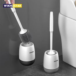 Toilet Brushes Holders WIKHOSTAR TPR Silicone Head Toilet Brush Wall Mounted Cleaning Brush Long Handle Toilet Brush Bathroom Accessories Sets 231124