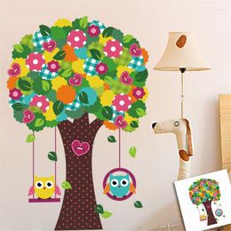 Wall Stickers Lovely Owlets Swinging Tree Sticker For Kindergarten Kids Room Home Decorations Nursery Cartoon Animal Mural Art Diy Decals