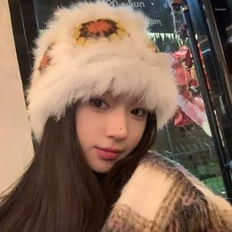Berets Hair Lion Hat China Chic Hand-crocheted Winter Cute Plush Bucket Women Knitted Elegant Dome Thermal Basin Cap