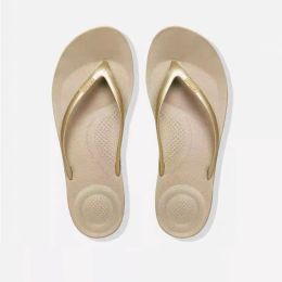 Fitflop Women Slippers Summer Luxury Leather Slip-on Designer Slipper Beach Shoes Slides Fashion Metal Button Decor Party Flats Sport Sliders eur 36-39