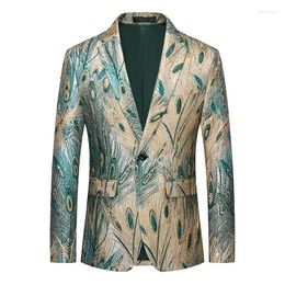 Men's Suits Peacock Feathers Jacquard Blazers For Men Slim Fit Luxury Casual Autumn Quality Dress Jacket Print Oversized 6XL Terno Masculino