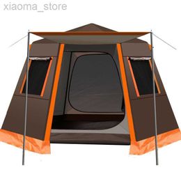 Tents and Shelters Uv hexagonal large size automatic Aluminium pole outdoor camping wild big tent family trip 4-6people awning tourist pergola