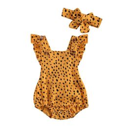 Jumpsuits 2Pcs Toddler Summer Outfit Polka Dot Square Neck Sleeveless Ruffled Romper Headband For Baby Girls 0-24 Months