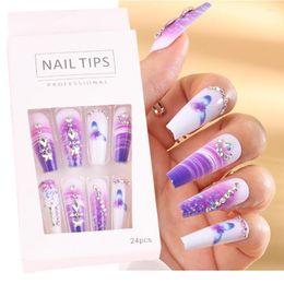 False Nails 24 Pcs Full Cover Rhinestones Charms Press On Fake Wearable Manicure Accessories TR2024 Nail Tips