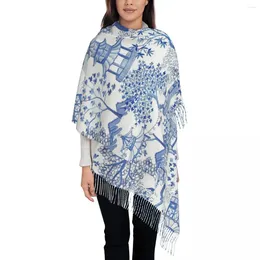 Scarves Pagoda Forest Shawls Wraps Womens Warm Long Soft Scarf Blue Delft Neckerchief Tassel