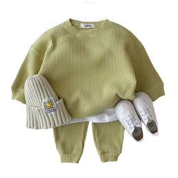 Clothing Sets Korean Waffle Cotton Baby Kids Boys Girls Spring Autumn Loose Tracksuit Tops pants 2pcs Clothes