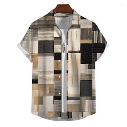 Men's Casual Shirts Vintage Hawaiian Shirt For Men 3d Patchwork Plaid Print Clothing Street Designer Short Sleeved Loose Oversized-Shirts