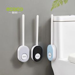 Toilet Brushes Holders Ecoco Soft TPR Silicone Head Toilet Brush with Holder Wall-mounted Bathroom Tool No Dead Flat Head Flexible Brushes WC Accessory 231124
