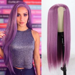 Synthetic Lace Long Straight Hair Purple Color For Fahison Women With Natural Baby