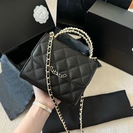 Womens Designer Vanity Calfskin Quilted Bags Caviar Leather Card Holder Cosmetic Case Top Handle Totes GHW Crossbody Shoulder Handbags Sacoche Purse 15CM/18CM