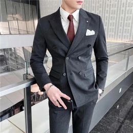 Men's Suits 2023 Men Spring Autumn Double-Breasted Lapel Blazer Male Groom Jackets Slim Fit Business Casual Overcoats I410